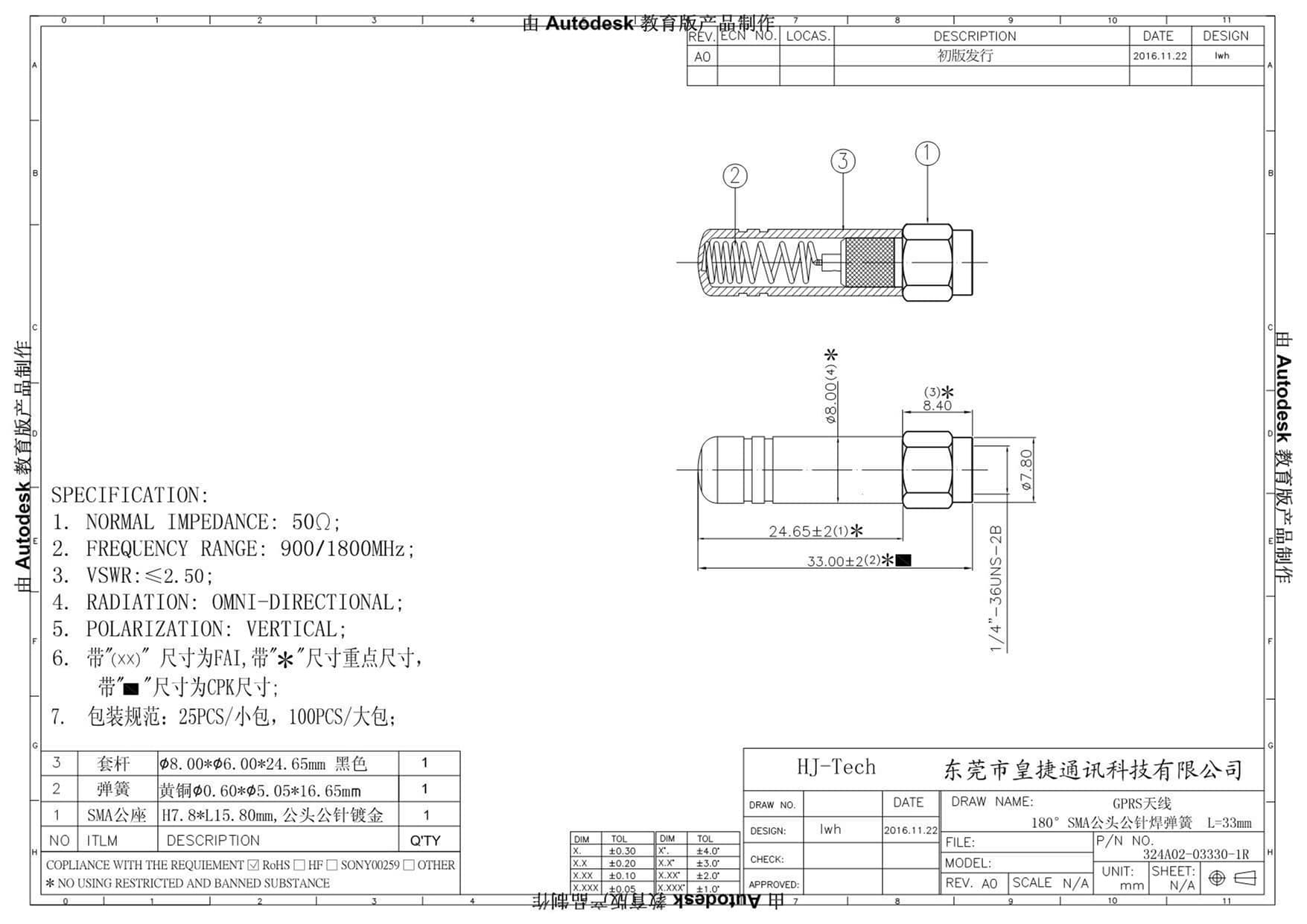 gprs sma天線黑色膠棒直式小辣椒短天線焊彈簧